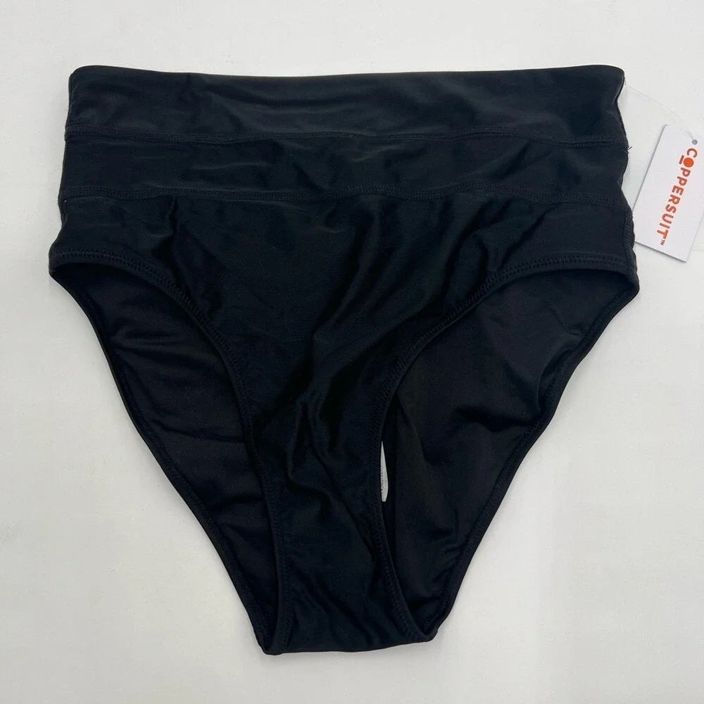 Coppersuit Womens Black High Waist Bikini Bottoms Copper Infused UPF 50+‎